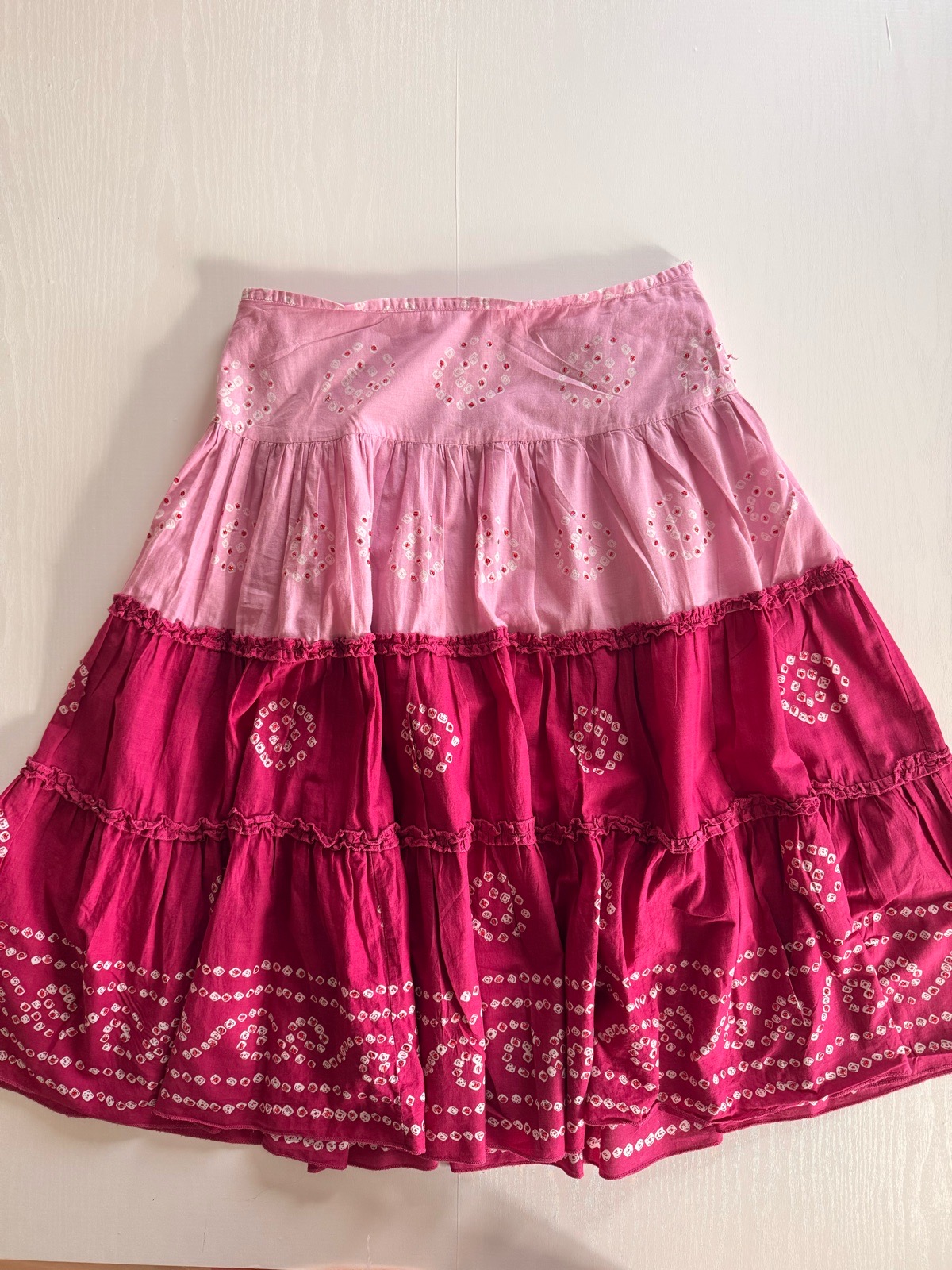Y2K Hot Options Pink Floral Paisley Cotton Tiered Boho Festival Skirt Size 10