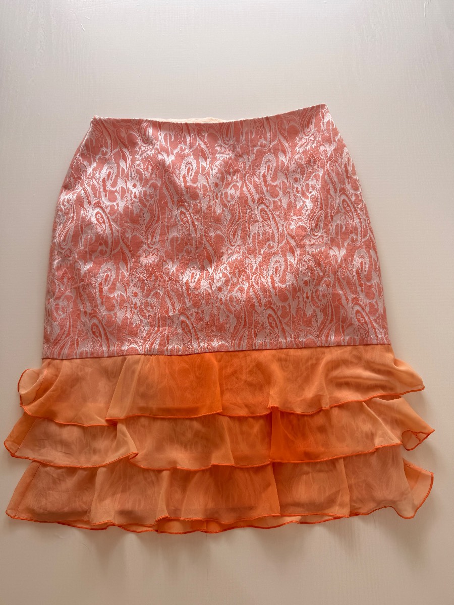 Satin pink ruffle orange vintage y2k midi skirt