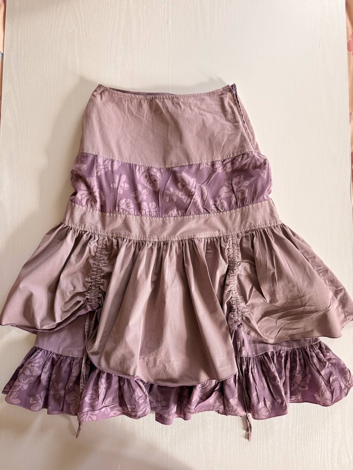 Y2K Vintage Jacqueline Riu Mauve Cotton Tiered Boho Skirt Ruffle Hippie Festival 90s Fairycore Retro