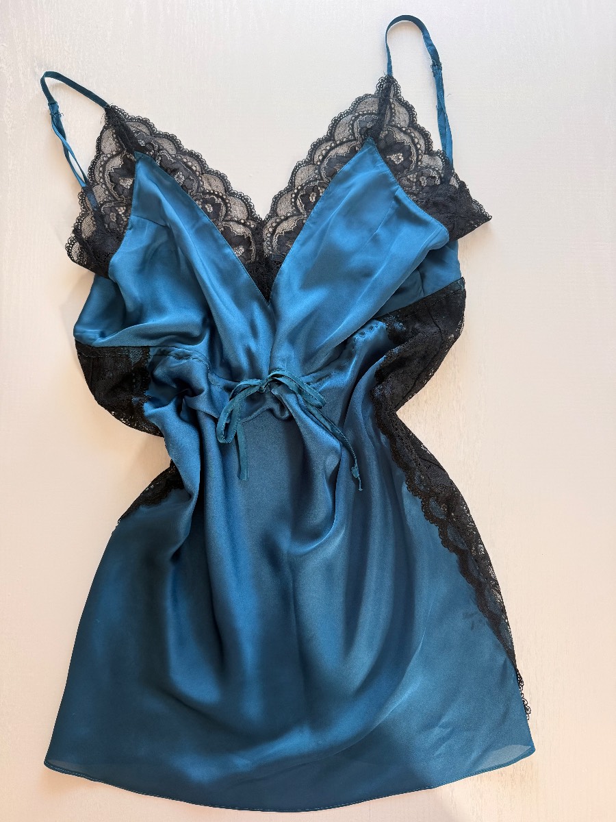 Cute blue satin lace slip dress fairy grunge core