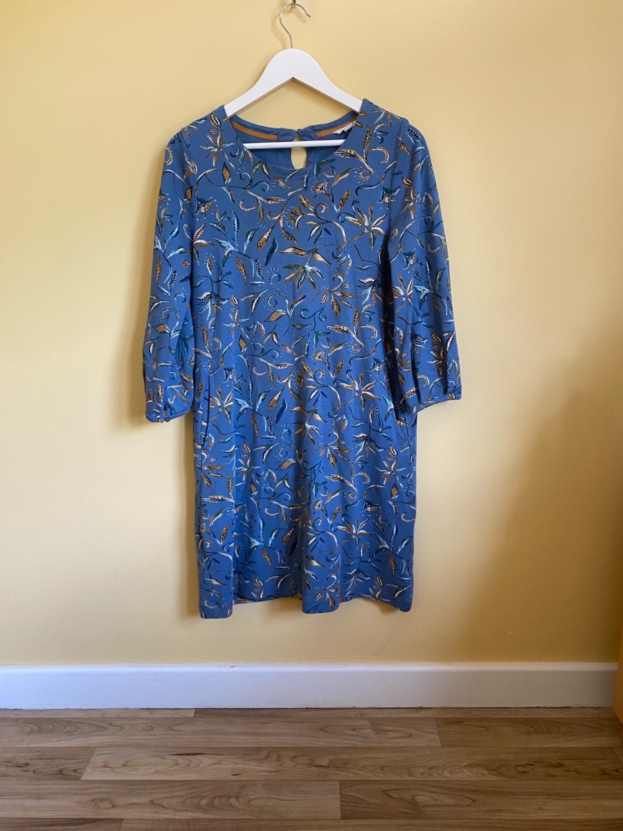 White Stuff 100% Cotton Botanical Print Jersey Dress (Size 14)