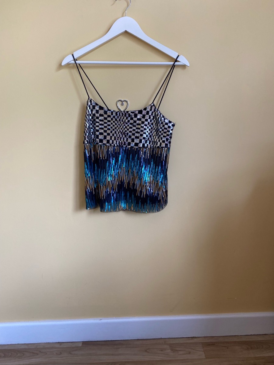 Zara Sequin Strappy Cami Top  - Size S (UK 8-10)