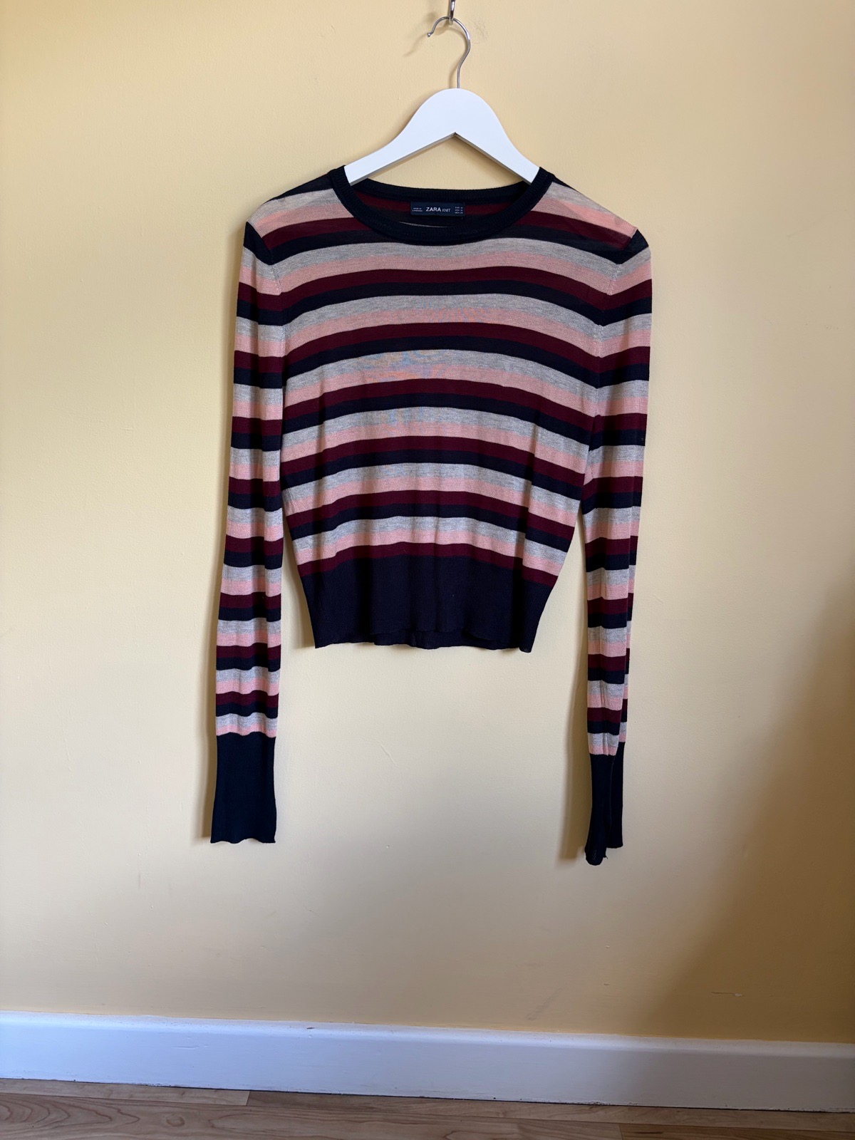 ZARA KNIT Striped Cropped Fine Knit Jumper - Size M