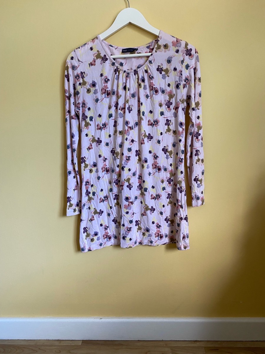 M&S Collection Pink Floral Long Sleeve Tunic Top (Size UK 8)
