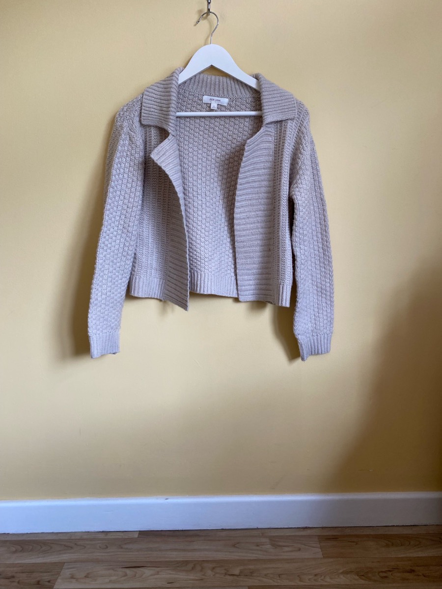 Per Una M&S Ecru Textured Chunky Knit Open Cardigan (Size Small)