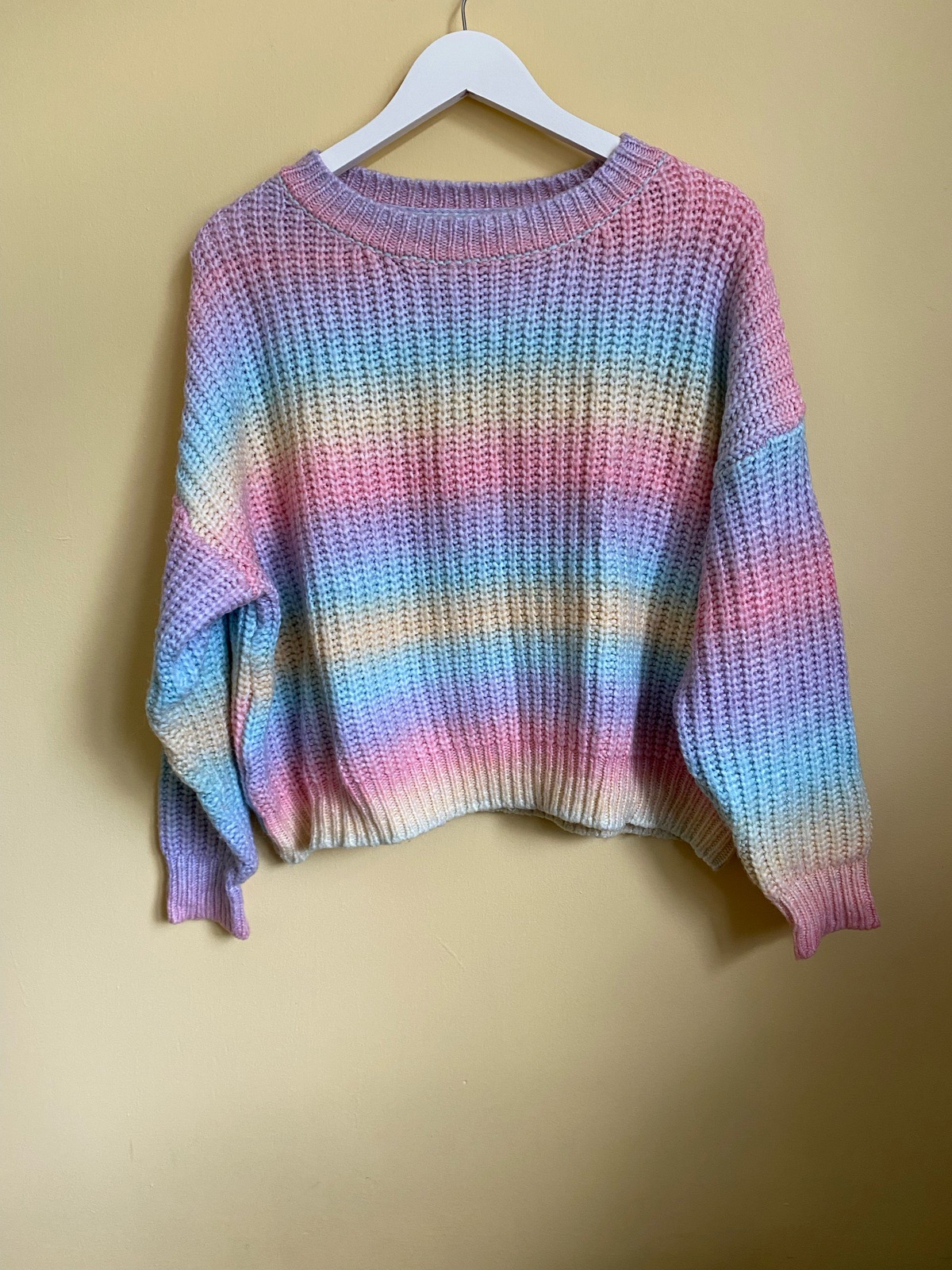 Apricot Pastel Rainbow Striped Chunky Knit Jumper - Size 14