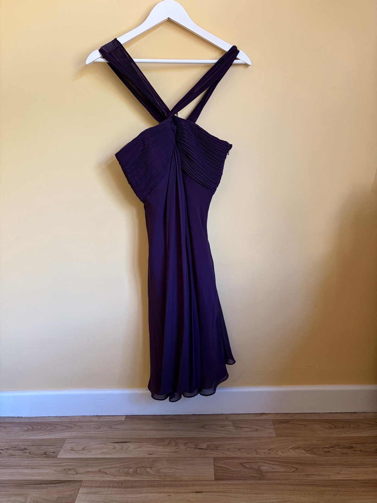 Coast Deep Purple Pleated Halter Neck Cocktail Dress - Size 12