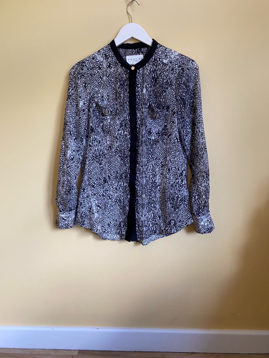 Damsel in a Dress Black & Grey Snakeskin Print Blouse (Size UK 10)
