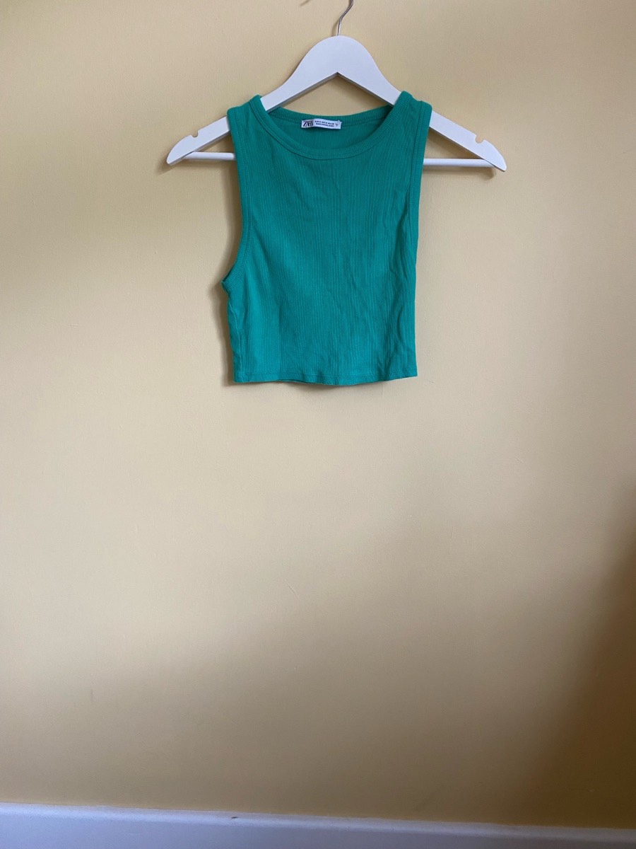 Zara Bright Green Ribbed Crop Vest Top (Size M)