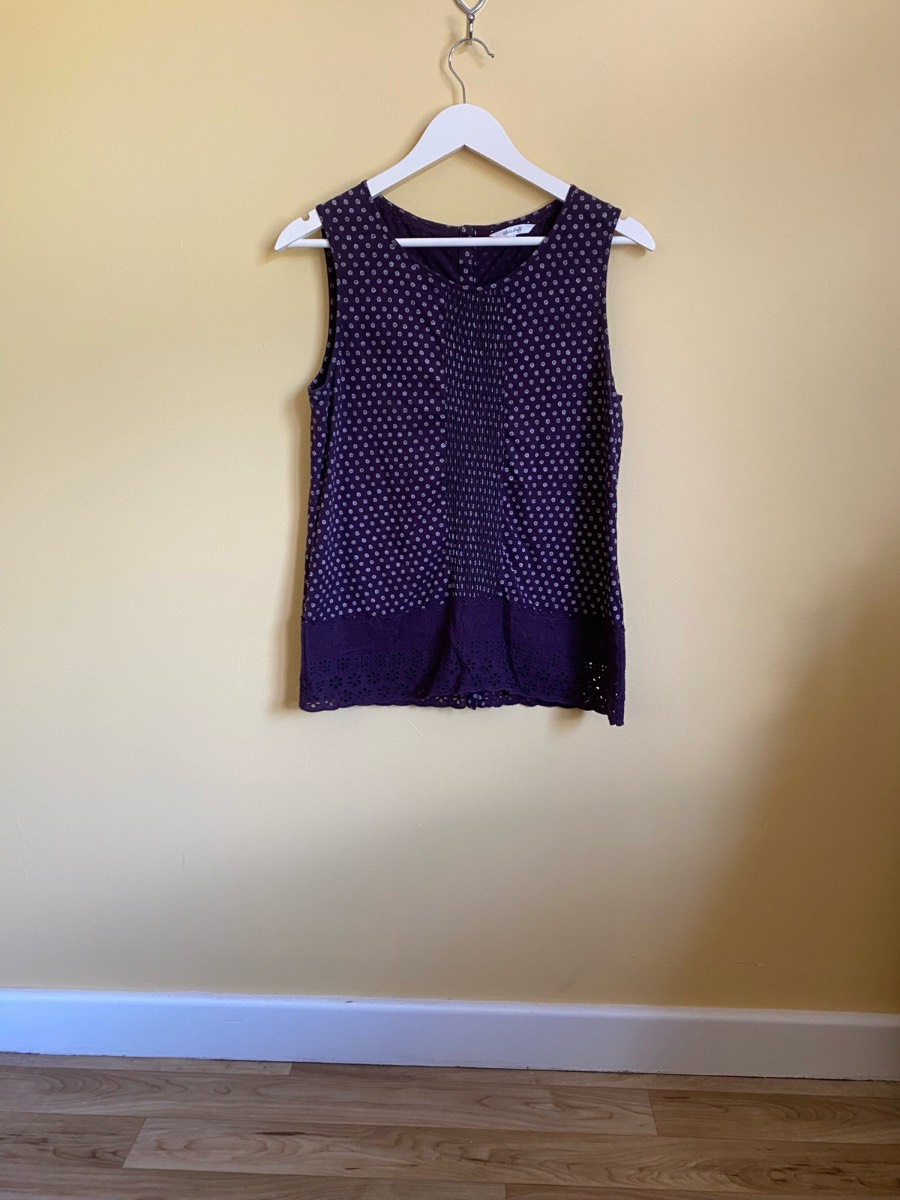 White Stuff Dark Purple Floral Cotton Cami Top (Size 12)