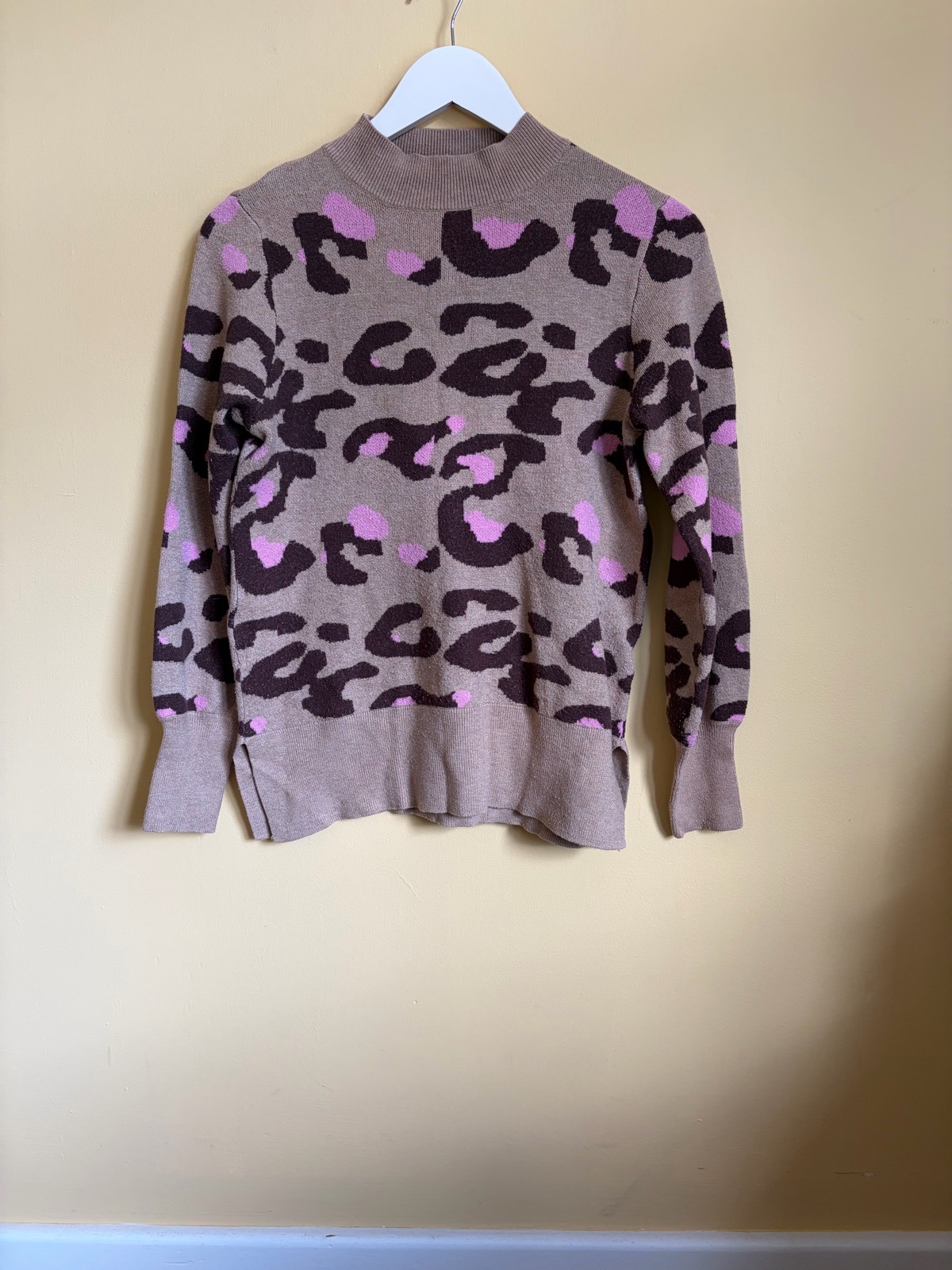M&S Animal Print High Neck Fine Knit Jumper - Size Medium