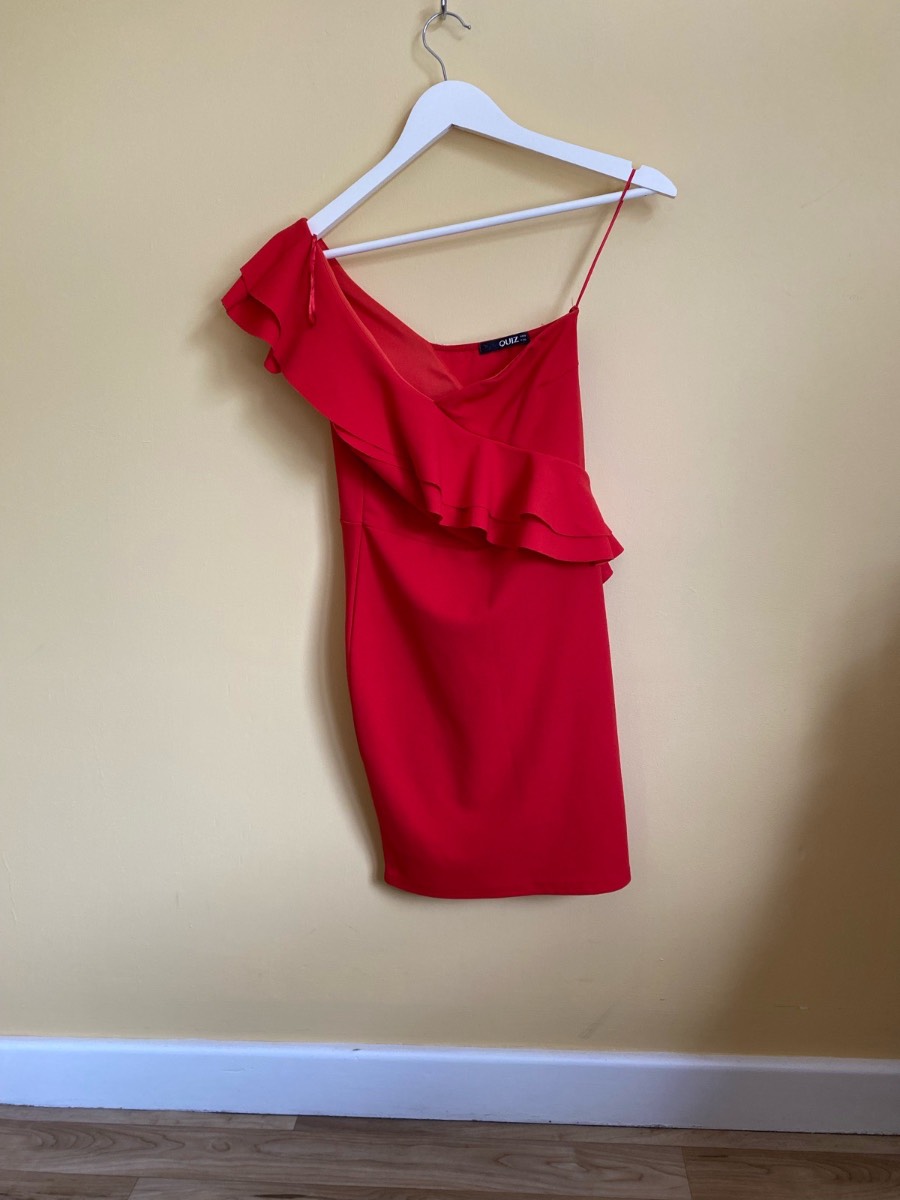 Quiz Red One-Shoulder Ruffle Mini Dress Size 8