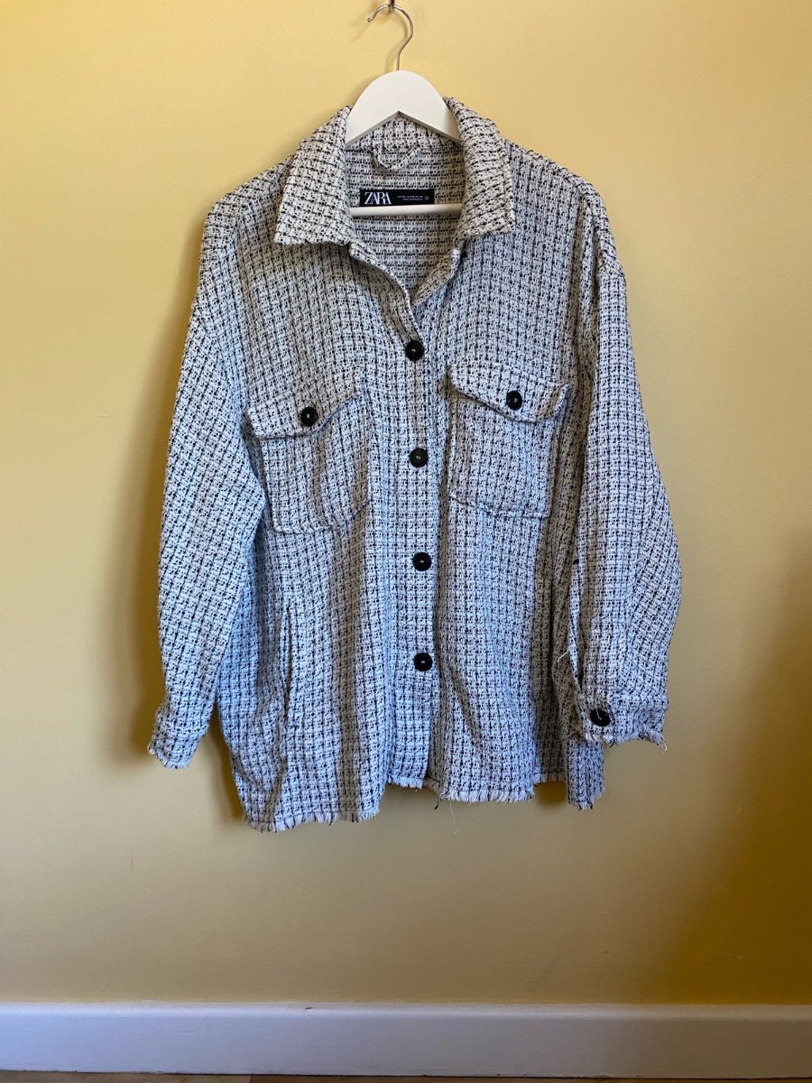 Zara Mono Bouclé Tweed Shacket / Overshirt (Size UK XXL)