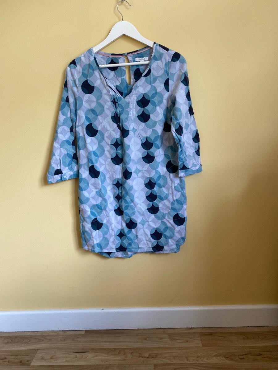 White Stuff Blue Retro Circle Print Tunic Dress - Size 12