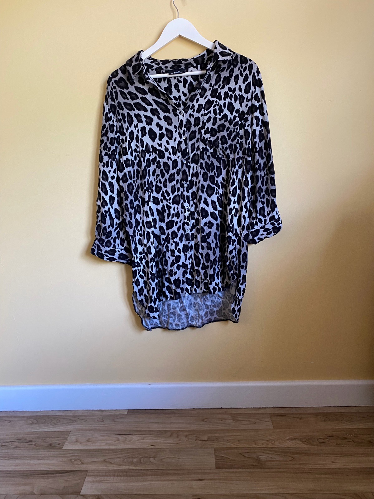 Wallis Grey Animal Leopard Print Longline Shirt / Tunic - Size Large (UK 14-16)