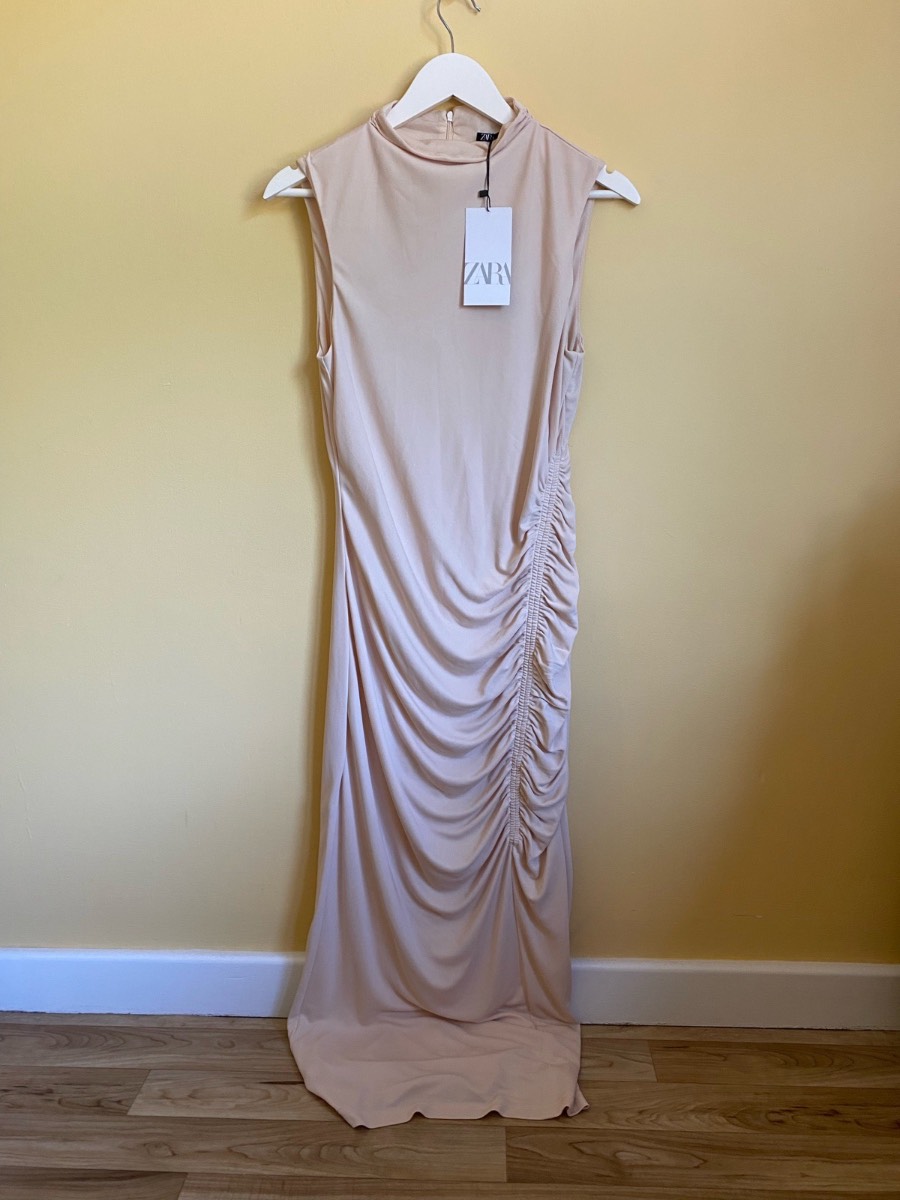 BNWT Zara Nude Beige Ruched Maxi Dress (Size L)