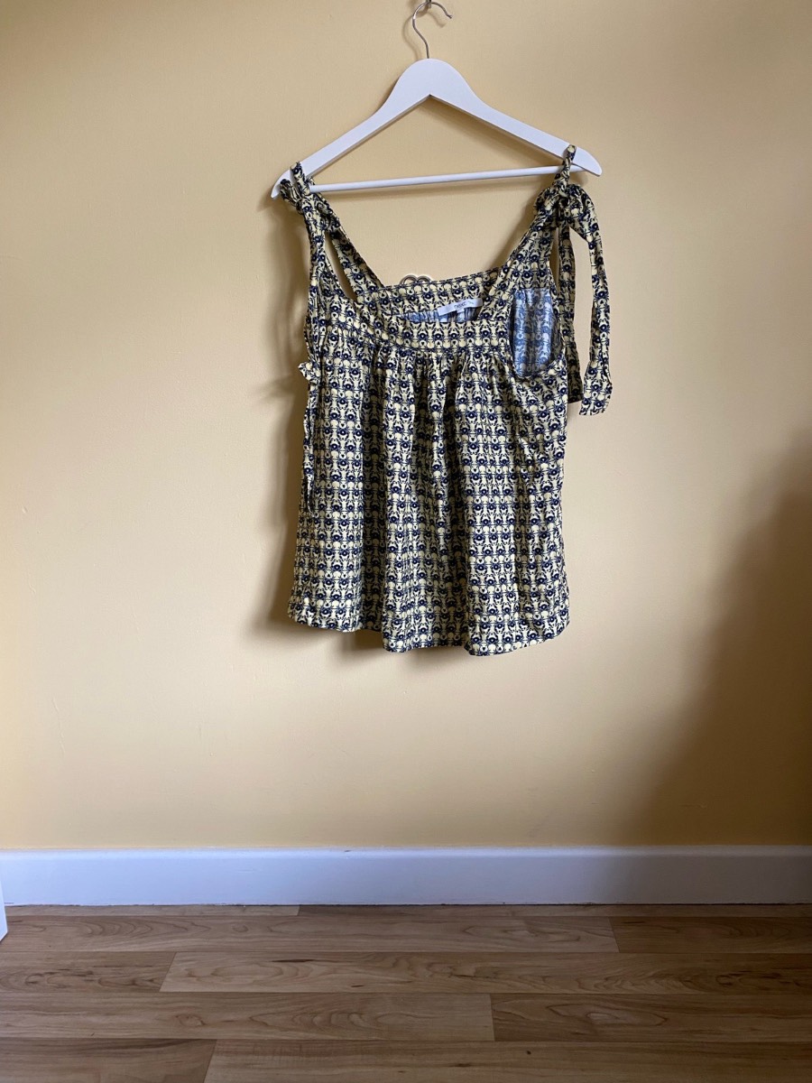 Next Yellow & Navy Geometric Tile Print Cami Top (Size Medium)