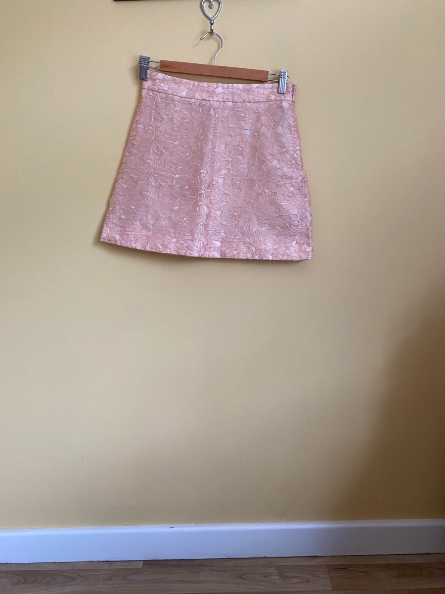 Topshop Dusty Pink Floral Embroidered Mini A-Line Skirt (Size UK 8)