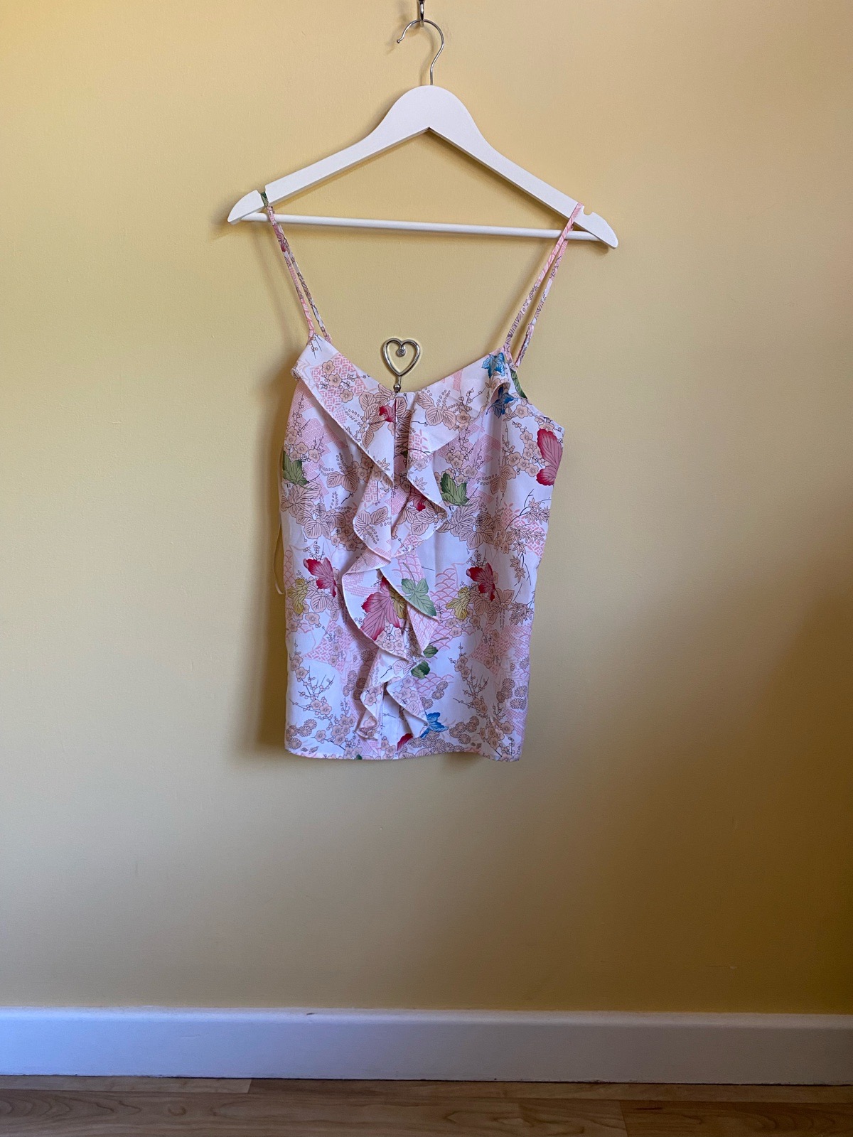 Oasis Pink Oriental Floral Ruffle Cami Top - Size 14