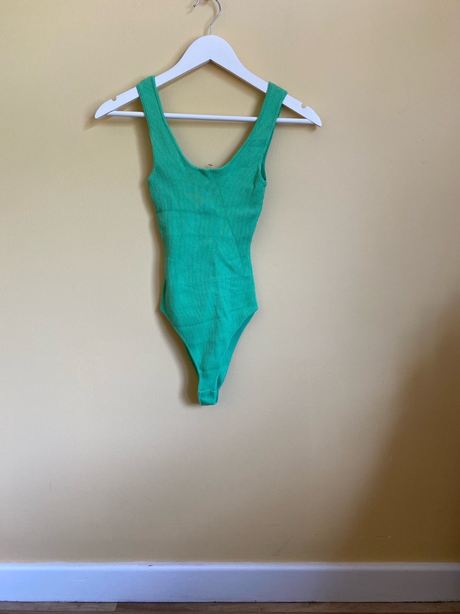 Zara Bright Green Ribbed Knit Bodysuit - Size Small