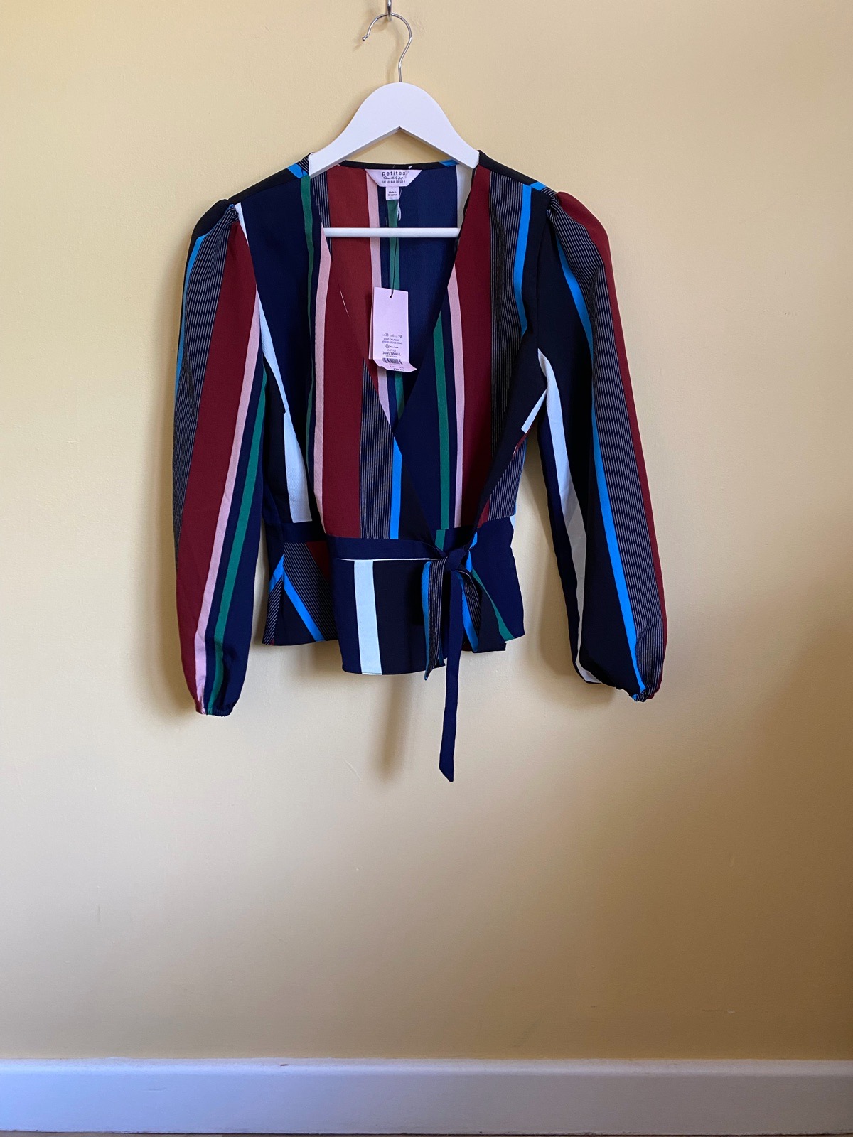BNWT Miss Selfridge Petites Vertical Stripe Wrap Top - Size 10