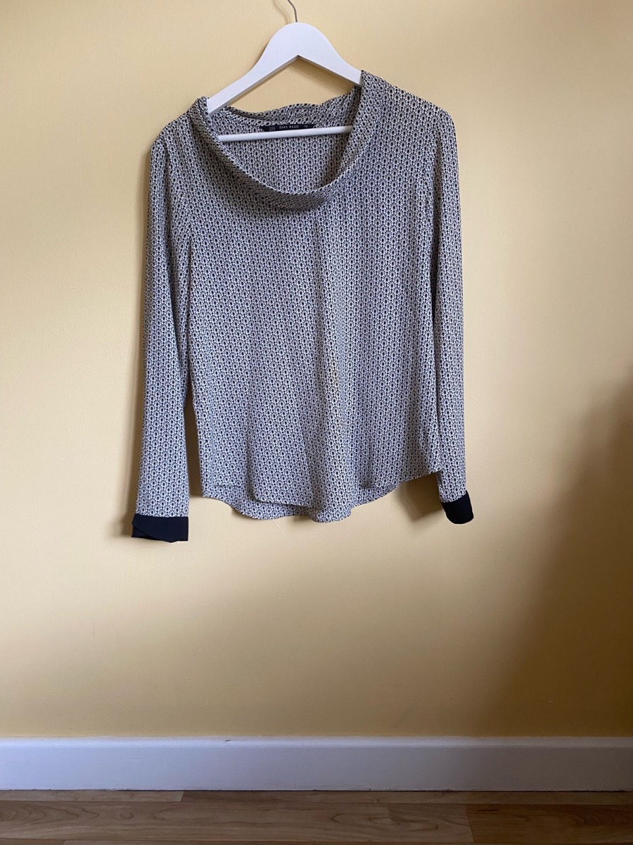 Zara Basic Collection Geometric Cowl Neck Blouse (Size M)