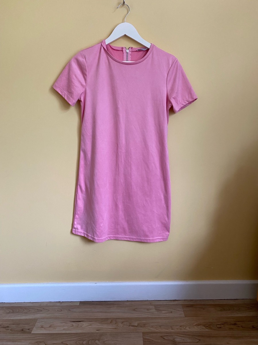 Zara Trafaluc Pink Faux Suede Mini Shift Dress (Size Small)