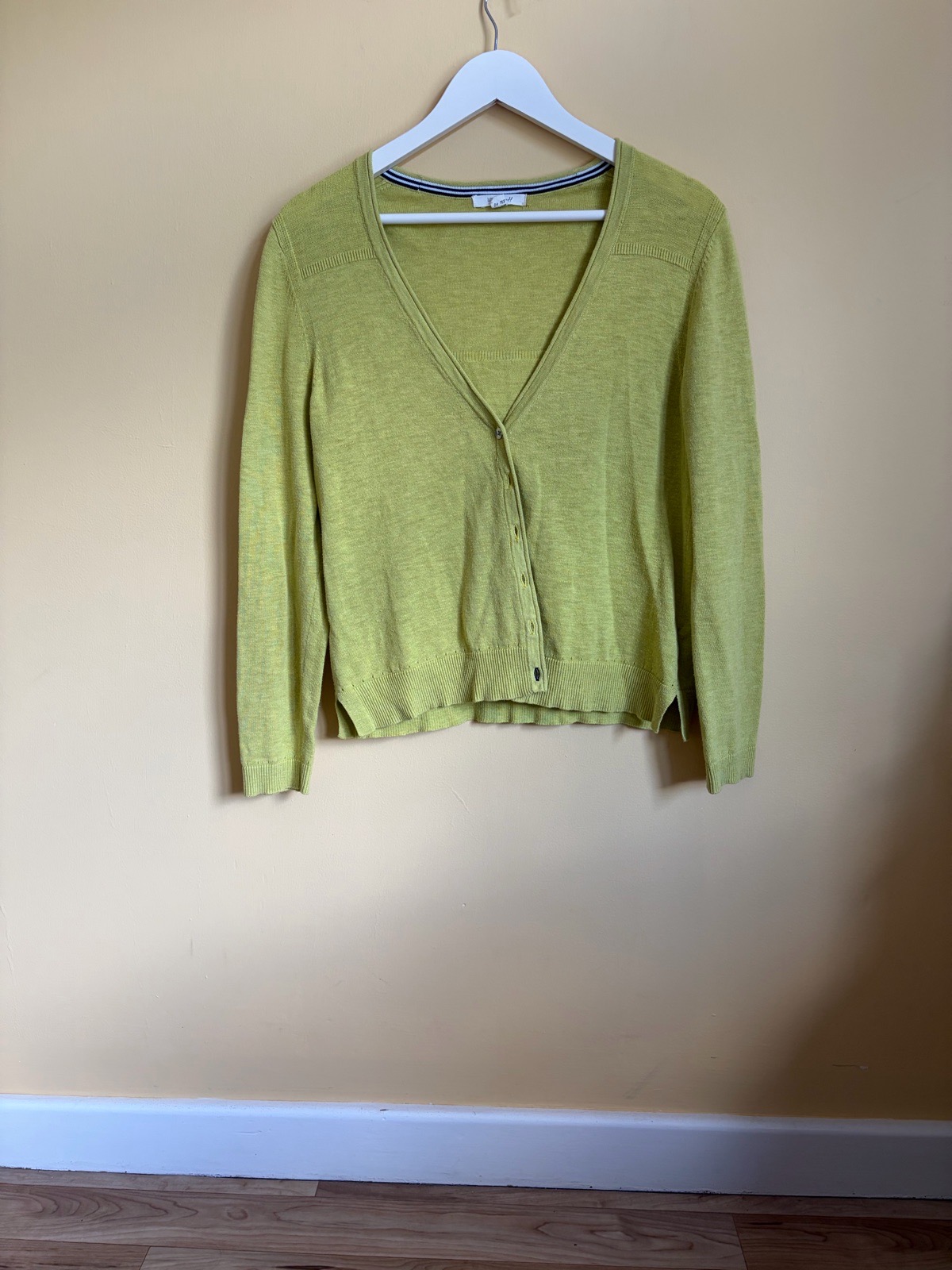 White Stuff Lime Green 100% Cotton V-Neck Cardigan - Size 12