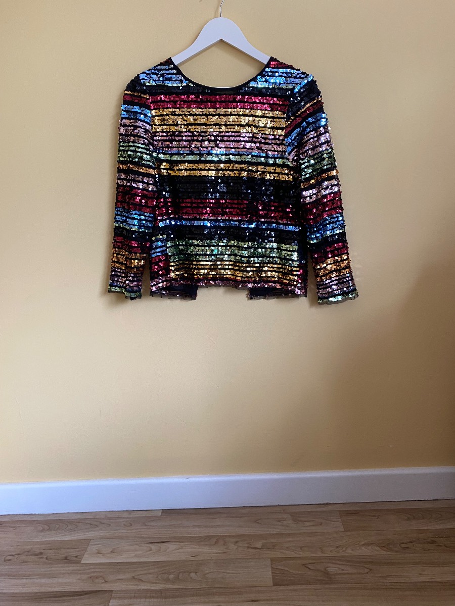 Mango Rainbow Striped Sequin Top / Jacket - Size M - Open Back Party Top