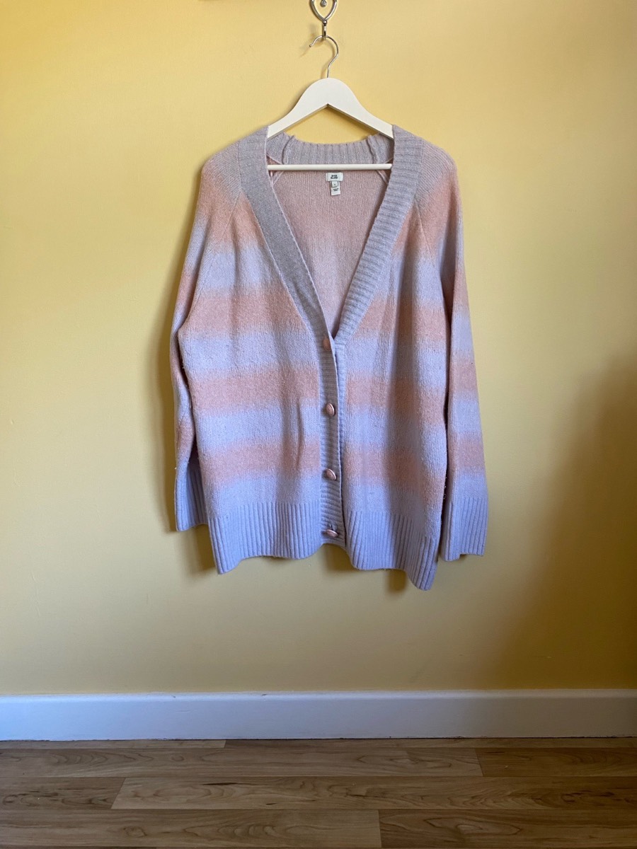 River Island Pastel Striped Knit Cardigan (Size UK L)