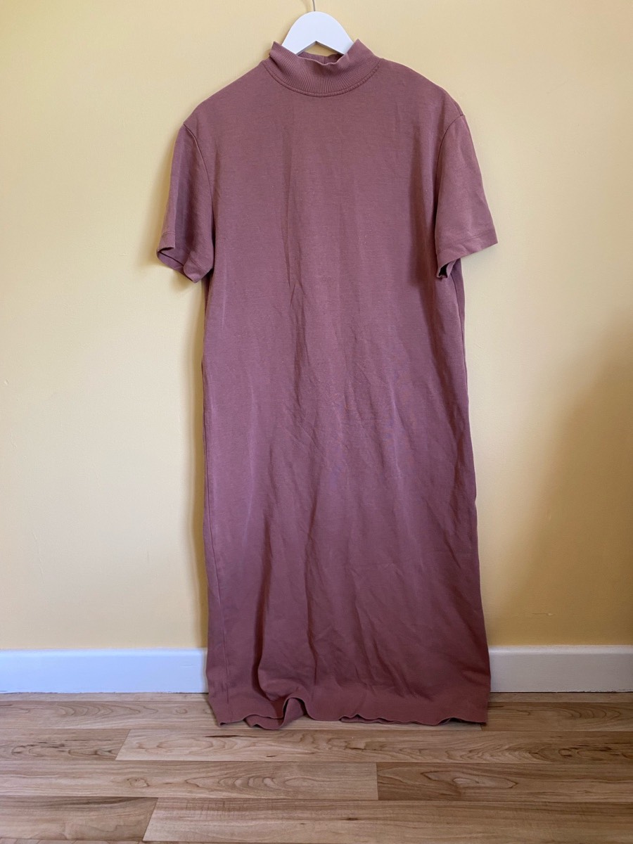 Zara Dusky Pink Ribbed High Neck Midi Dress - Size Medium (10/12)