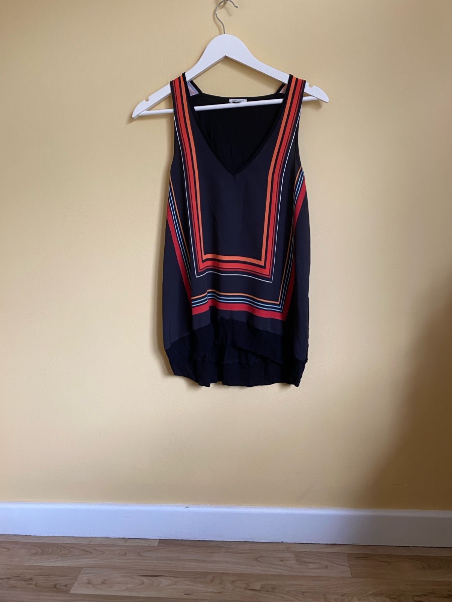 River Island Striped Border V-Neck Cami Top (Size UK 10)