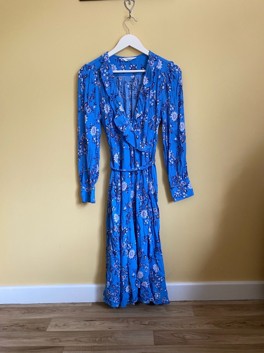 Per Una Floral Frill Wrap Midi Dress (Size UK 12 Short)