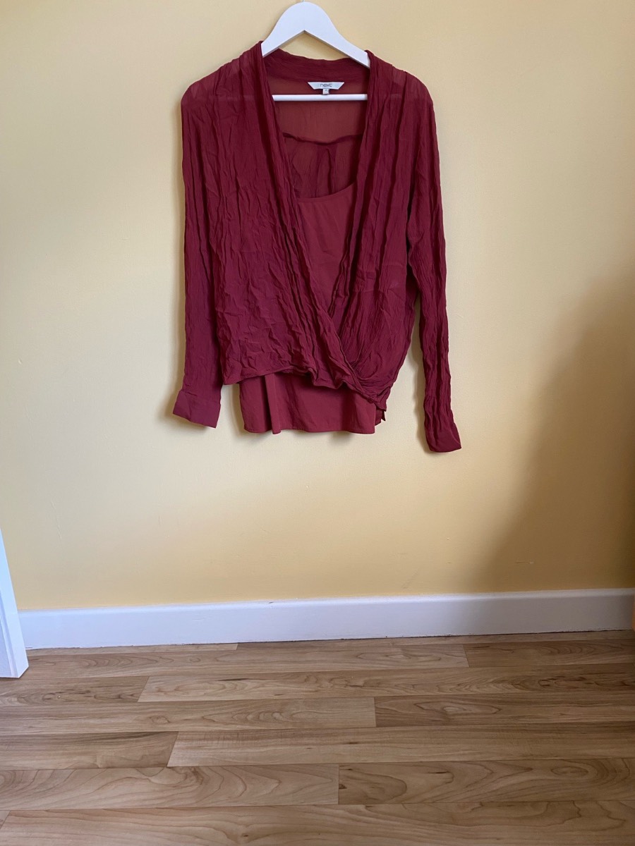Next Burgundy 2-Piece Cami & Sheer Drape Over-Top Set (Size UK 10/12)