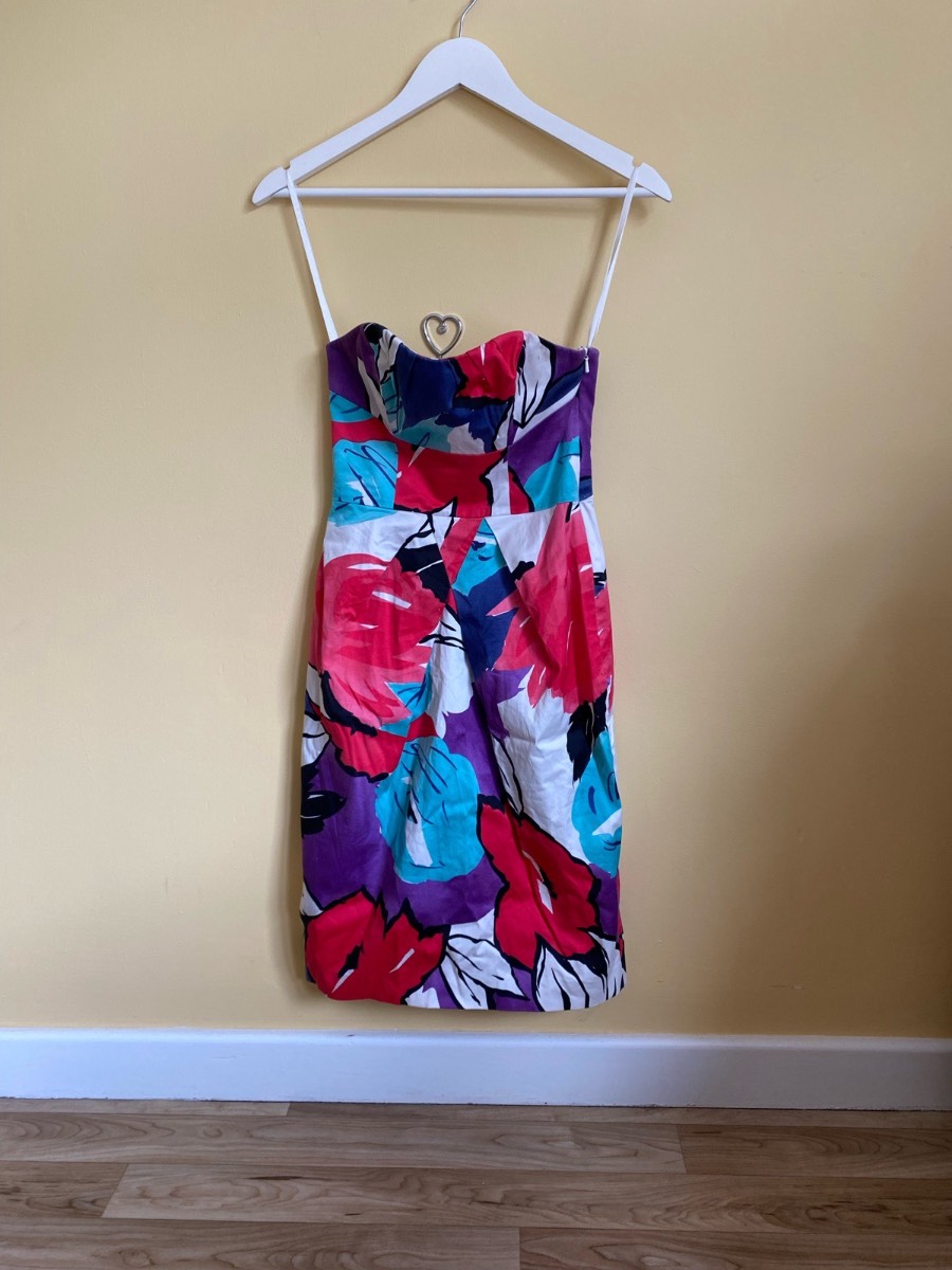 Coast Floral Strapless Mini Dress - Size 8