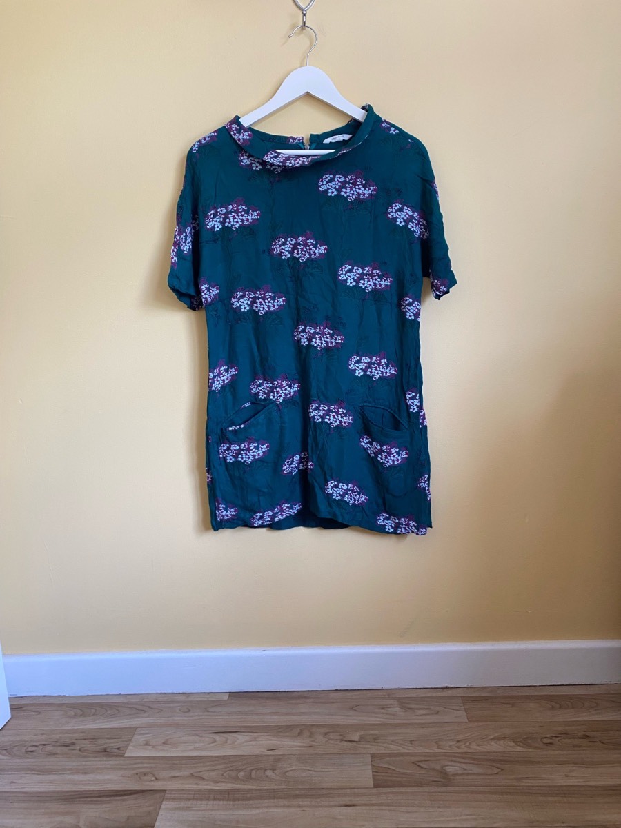 White Stuff Teal Floral Pocket Tunic Dress - Size UK 12