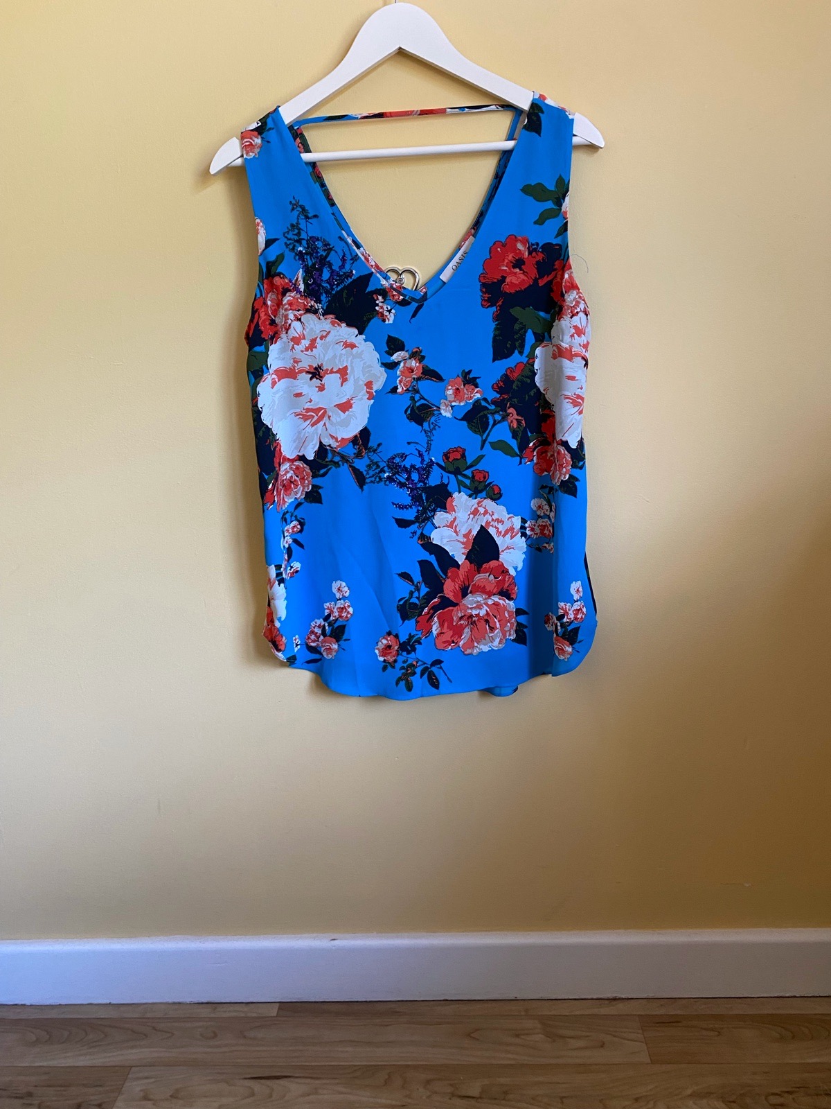 Oasis Bright Blue Floral V-Neck Cami Top - Size 14