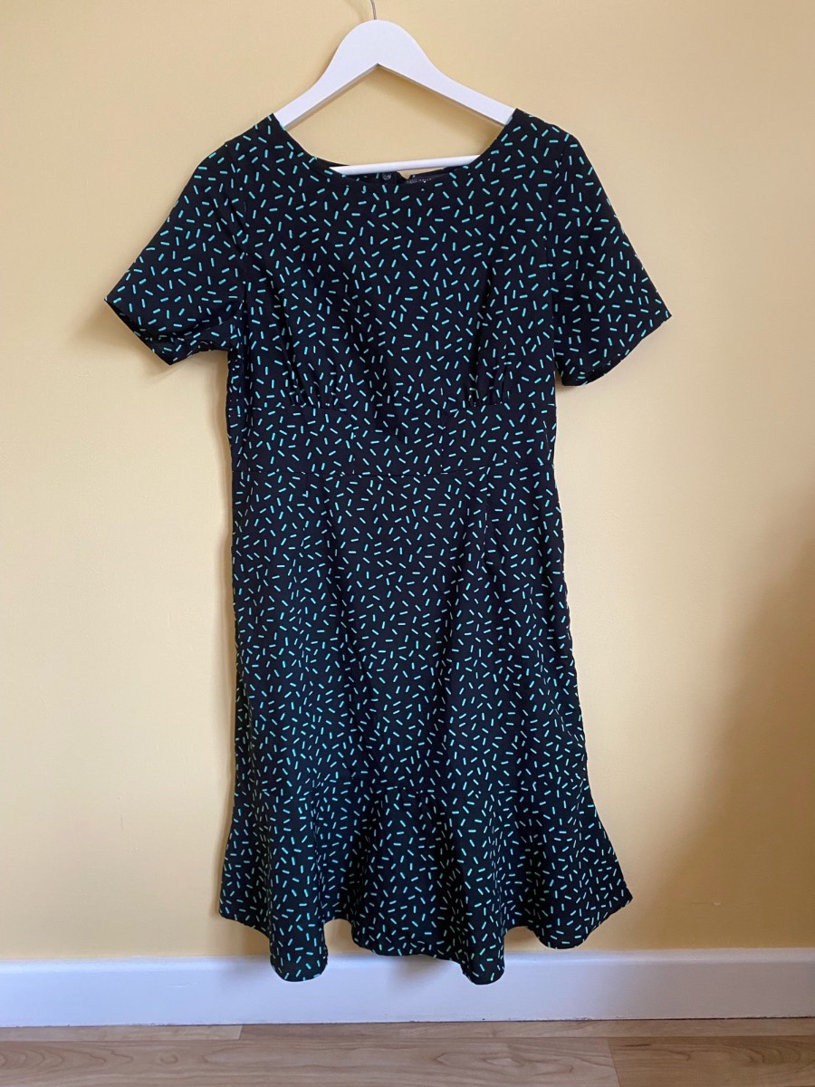 M&S Collection Black & Mint Green Dash Print Dress (Size UK 12)