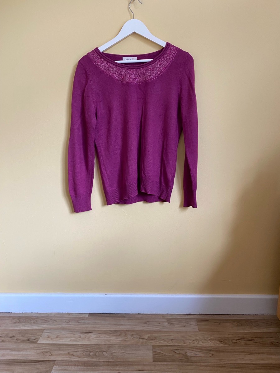 Per Una M&S Fuchsia Pink Sparkle Neck Jumper (Size UK 14)