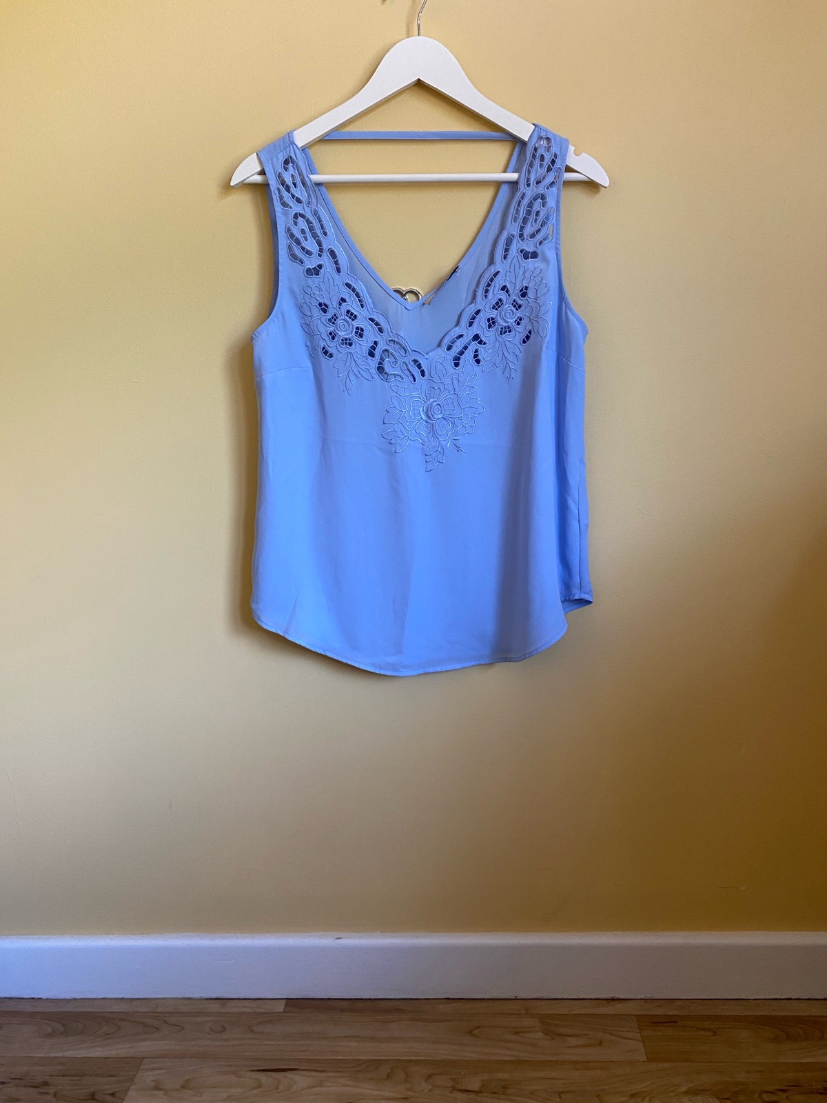 Oasis Baby Blue Cut Out Lace Embroidered Cami Top - Size 14