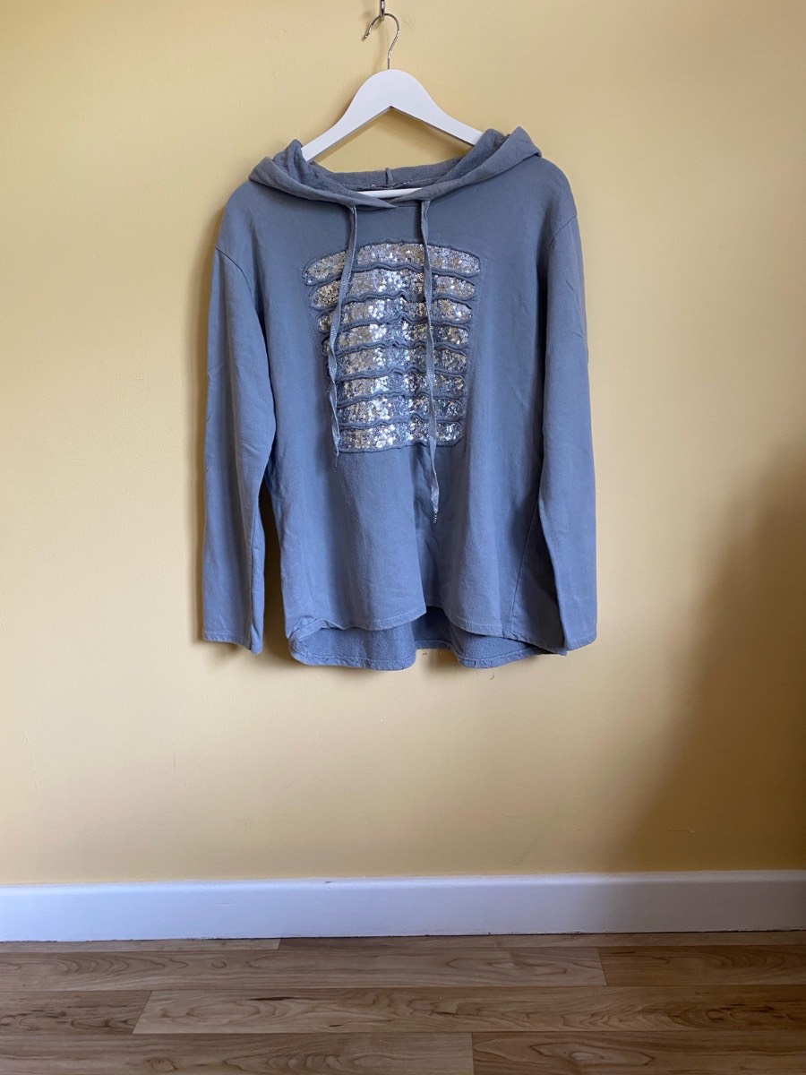 Made in Italy Grey Sequin Embellished Drawstring Hoodie (One Size / Free Size)