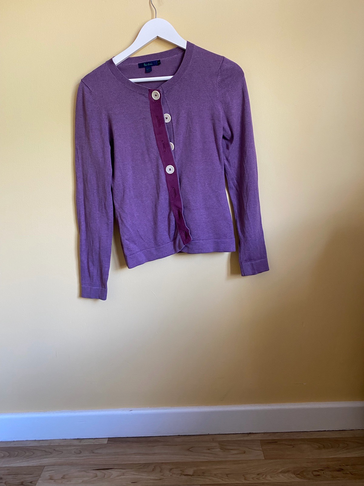 Boden Purple Button Front Velvet Trim Cardigan - Size 8
