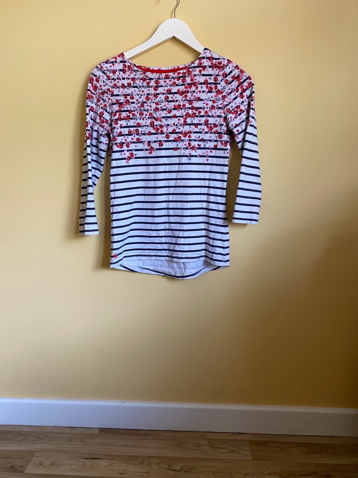 Joules Navy Stripe & Red Floral Harbour Top - Size 8