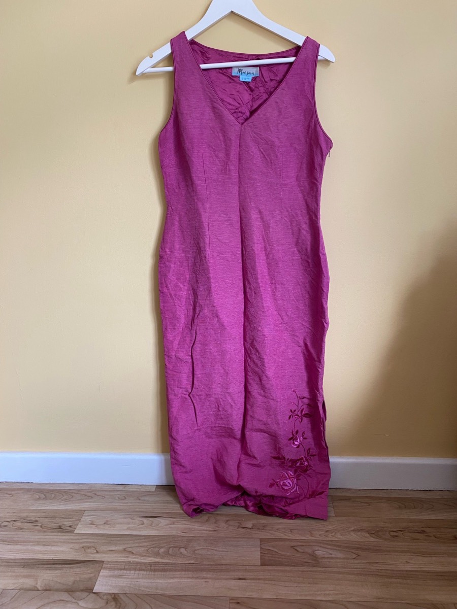 Monsoon Silk & Linen Blend Embroidered Maxi Dress - Size 12