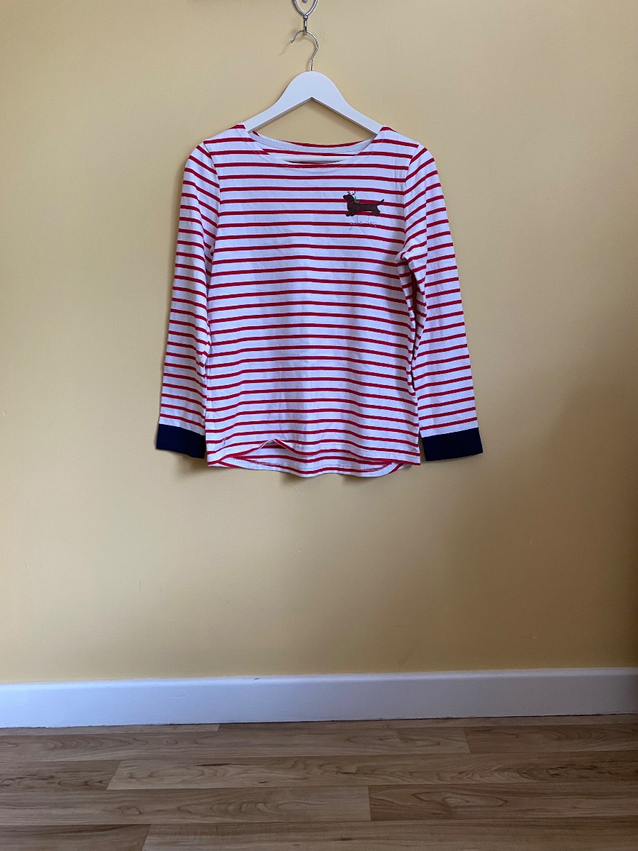 Joules Harbour Emb Dachshund Top - Size 14 - Red Striped Dog Top