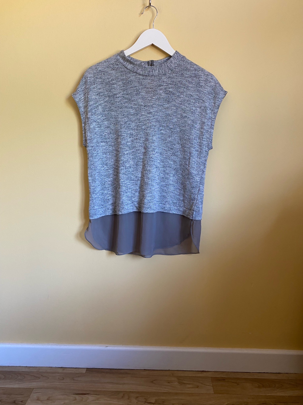 Oasis Grey Metallic Shimmer Layered High Neck Top - Size Large (UK 14)