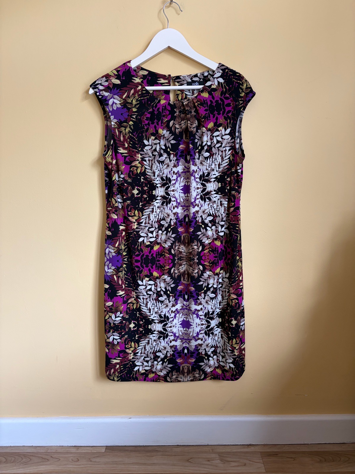 Wallis Purple & Black Botanical Shift Dress - Size M (UK 12)