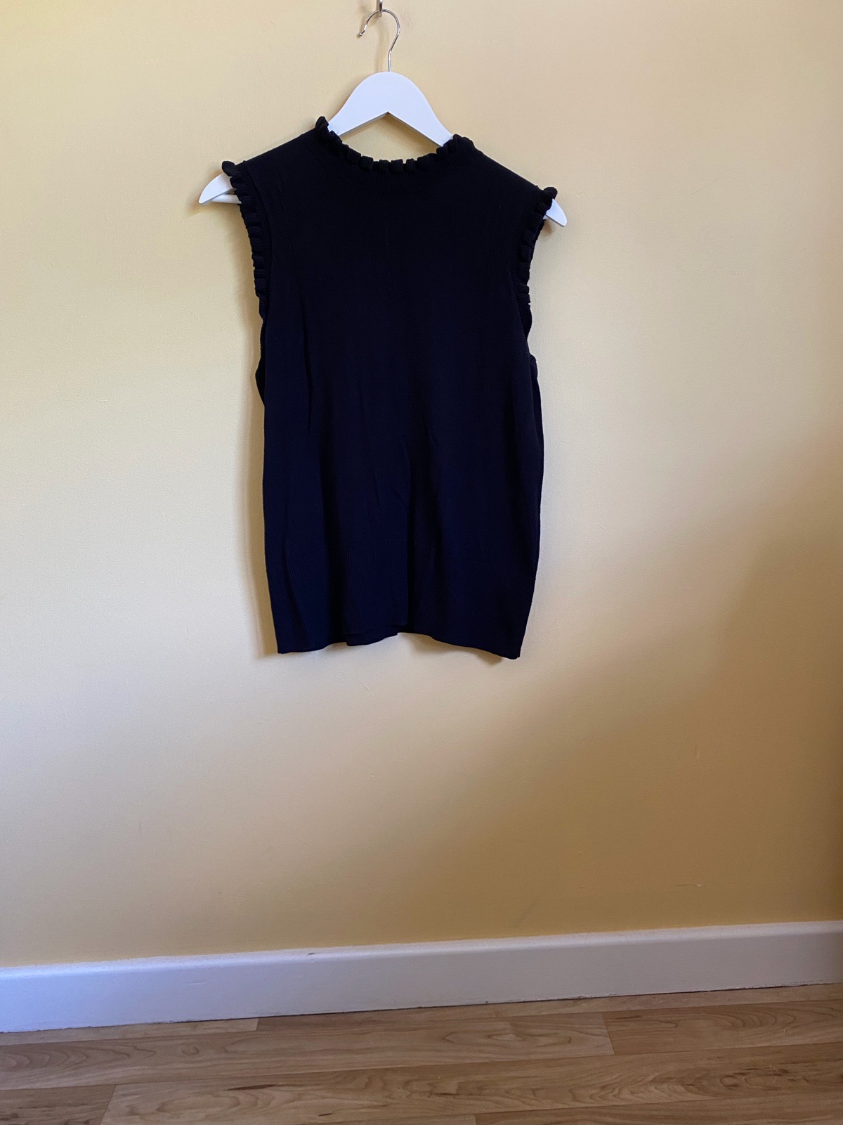 Oasis Black High Frill Neck Knitted Vest Top - Size Large