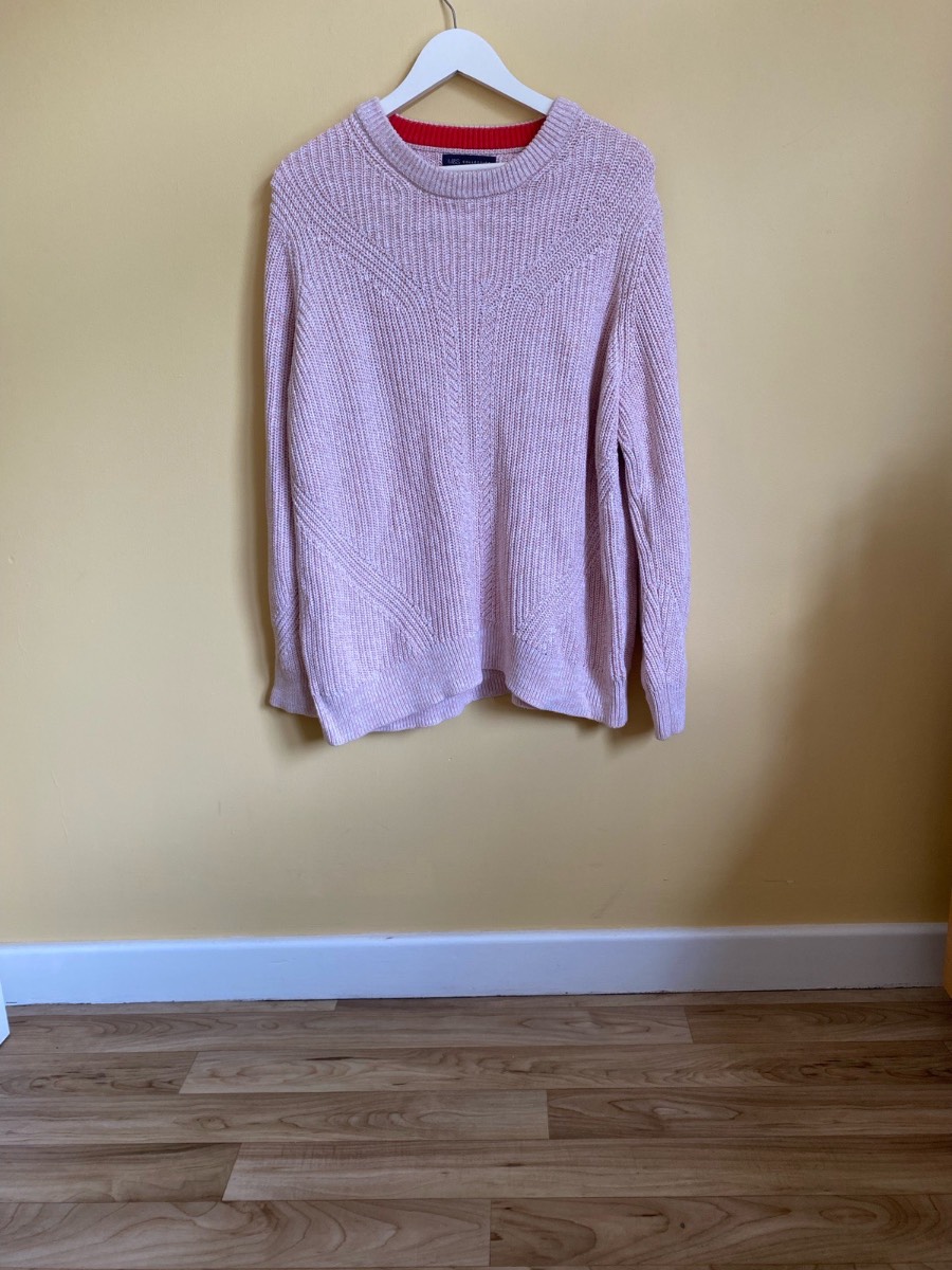M&S Collection 100% Cotton Pale Pink Chunky Knit Jumper (Size XL)