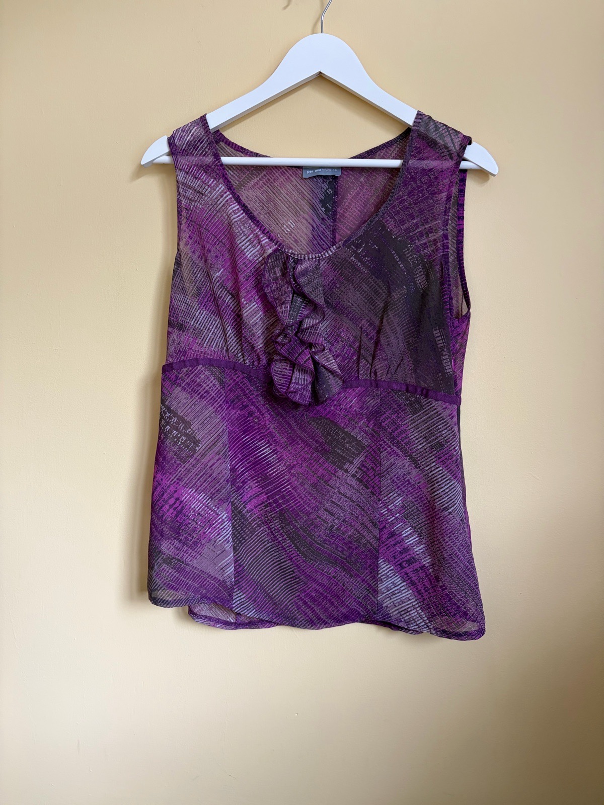Per Una Purple Abstract Print Sheer Sleeveless Cami Top - Size 14